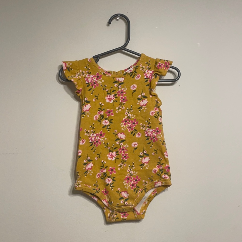 Yellow, floral onesie
